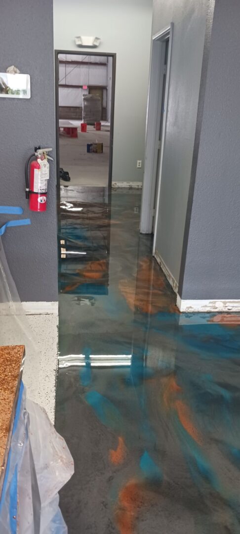 A flooded floor in the middle of a room.